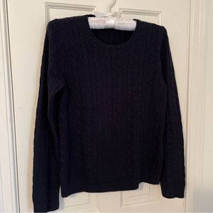 J. Crew Factory Wool Blend Cable Knit Crewneck Sweater, Navy Blue, Small